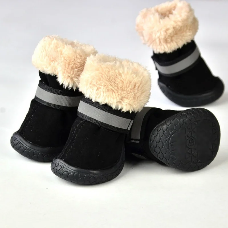 

4 Pcs/Set Puppy Winter Reflective Strip Buckskin Casual Dog Shoes Pet Snow Slip-resistant Waterproof Warm Shoes Teddy Dog Shoe
