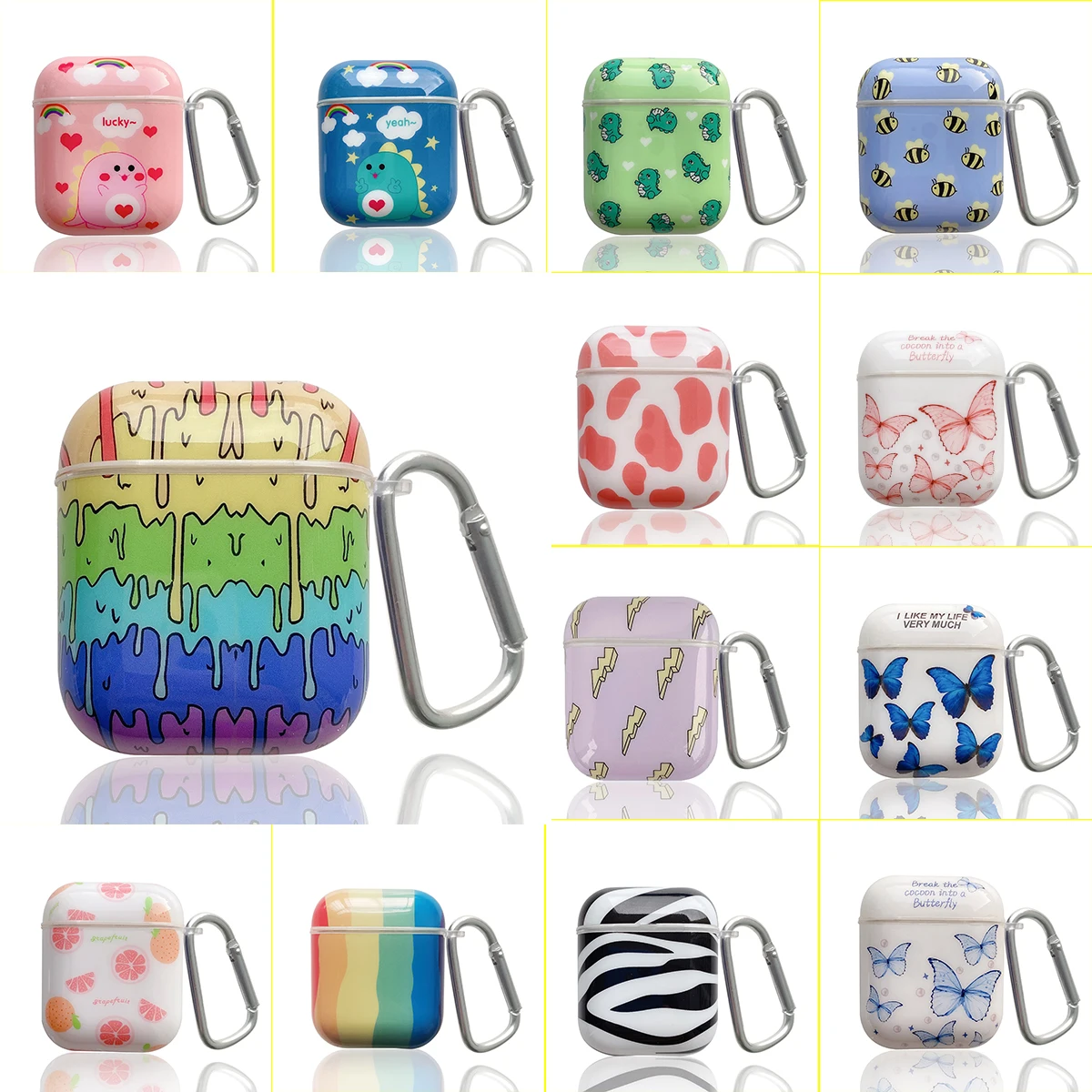 

Cute rainbow dinosaur headset case for airpods 2 beautiful Butterfly Bee Zebra Cow Earphone Cases Protective Cover For air pods
