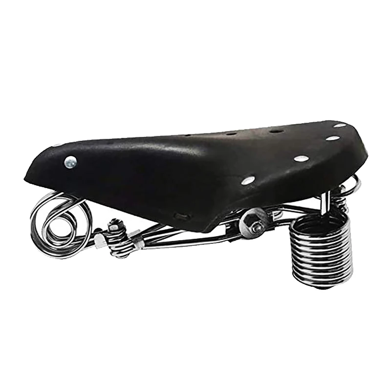 

100% Leather Bicycle Saddle Four Springs Cushion Retro Seat Black Saddle Front Cushion Bicycle Accessories For Road Bicycles