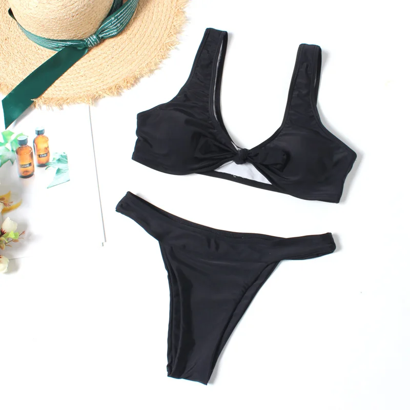 Купальник бикини однотонный с бантом и заниженной талией|Купальники| |