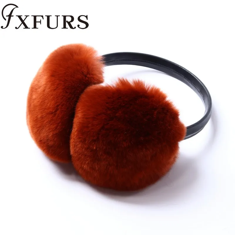 caramel FXFURS/ женские модные меховые наушники с кроликом Рекс, с кожаной полкой, зимние теплые меховые наушники для девочек, меховые наушники - Цвет: caramel