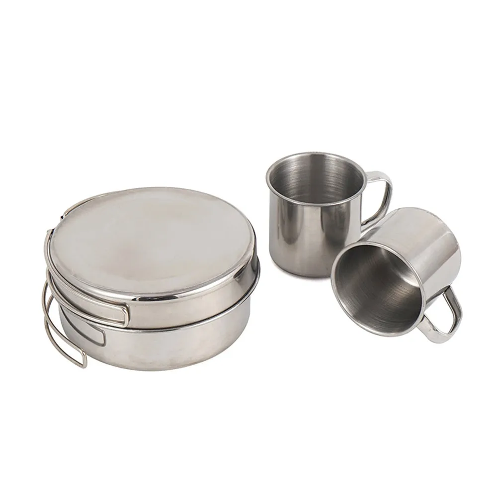

8Pcs Outdoor Stainless Steel Cookware Set Protable Folding Pot Dishes Frying Pan Bowls Water Cup Camping BBQ Tableware Set