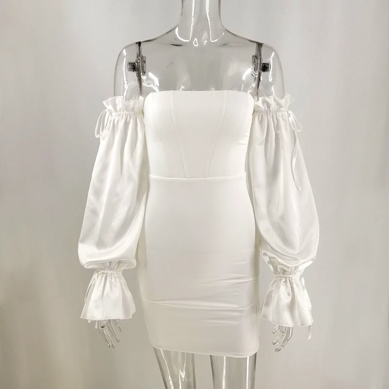 

Fashionsta Casual Party Club Sexy Bodycon Solid Strapless Mini Dress Off Shoulder White Dresses Women Summer Autumn Vestido 2020