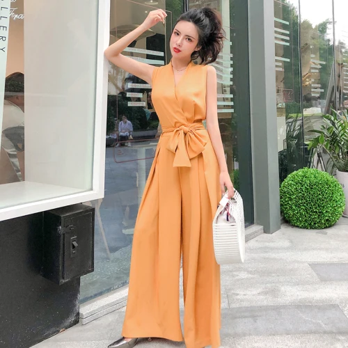 Шифоновые Комбинезоны женский комбинезон с широкими штанинами роскошные