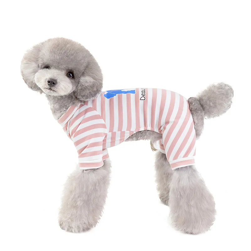 Pet Clothes Dog Jumpsuit Soft Spring and Summer Stripe Four-legged Pajamas Bodysuit Puppy Home Wear Pants Pets Product Cloths images - 6