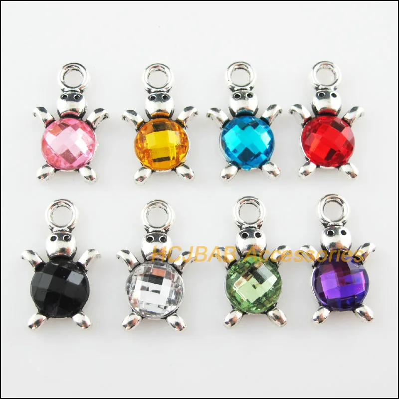 

16 новых искусственных акриловых смешанных подвесок, тибетский серебряный кулон 14x23 мм