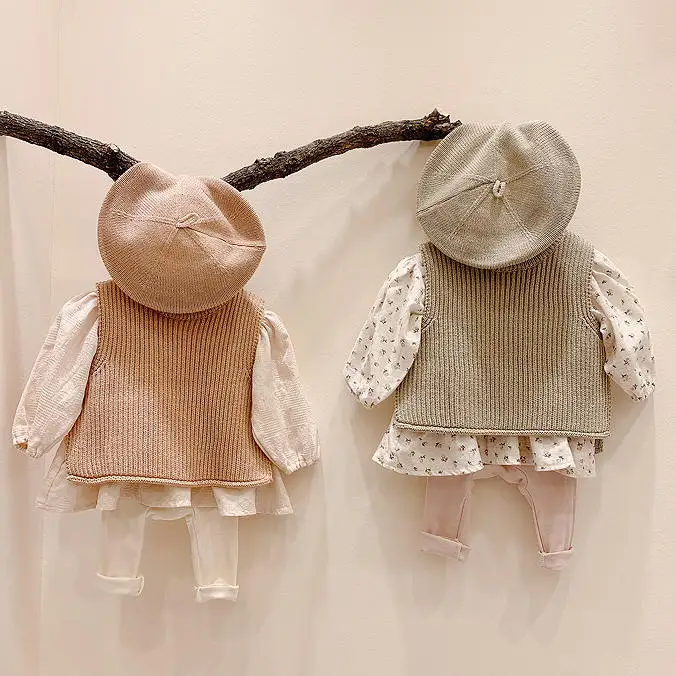 

Children's Vest Sweater Warm Soft 2021 Spring New Kid Tops Knitted Solid Outfits Boys Girls Outwears Sleeveless O-neck Pullover