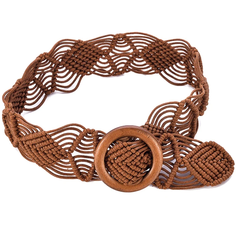 Vintage Bohemian Style Belts For Women Knitted Wide For Decoration Dress Belts(Brown)