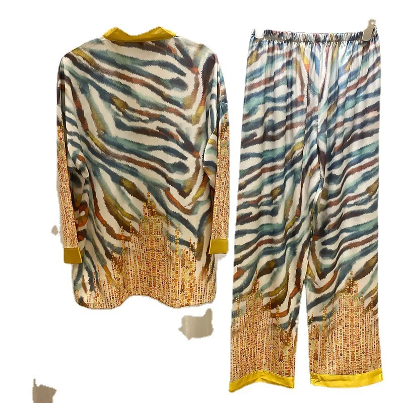 New pajama women long sleeves pants gradient cardigan two sets of fashionable sexy ice silk pajama set