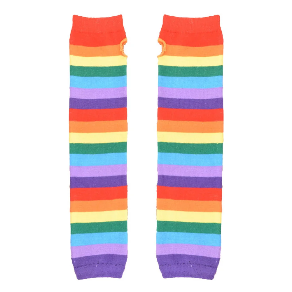 

Rainbow Slim Anti Slip Soft Over Knee Party Casual Cotton Blend Long Gloves Cosplay Women Stockings Set Striped Elastic Fashion