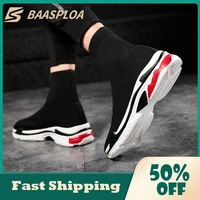baasploa 2021 casual knit upper breathable ankle boot black non slip men sneakers platform women sock sport running shoes