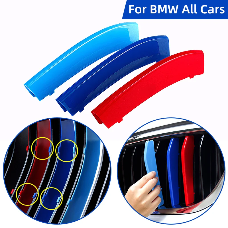 

M-Colored Tri Grille Insert Trim Strips For BMW 3 5 X5 E70 X6 E71 F10 F15 F16 F20 F25 F30 E90 X3 F25 Front Center Kidney Grilles