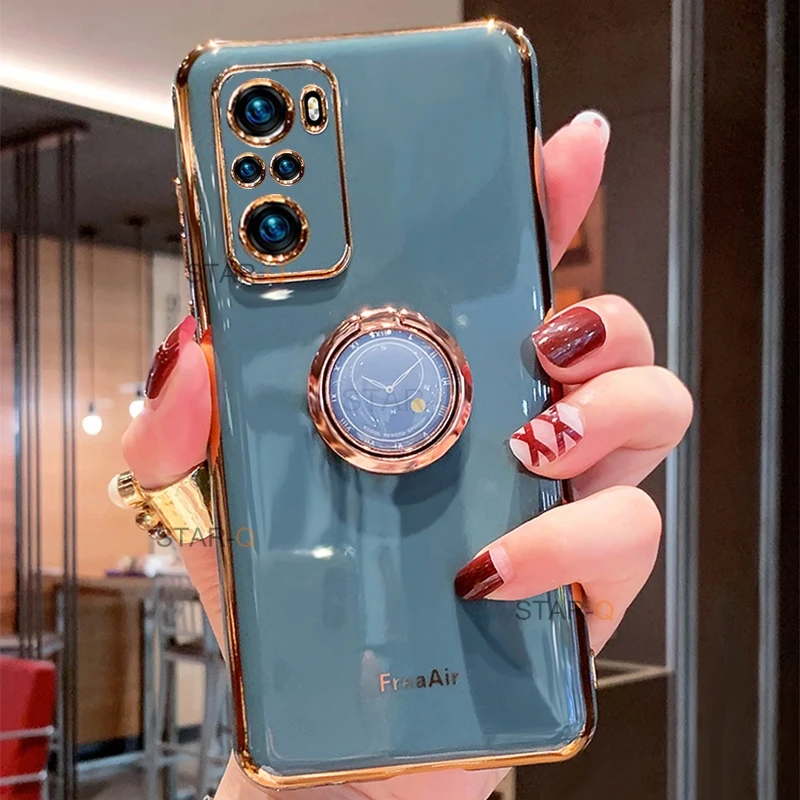 luxury ring holder plating phone case on for xiaomi redmi note 10 5g note10 pro max 10s 10pro stand soft silicone back cover free global shipping
