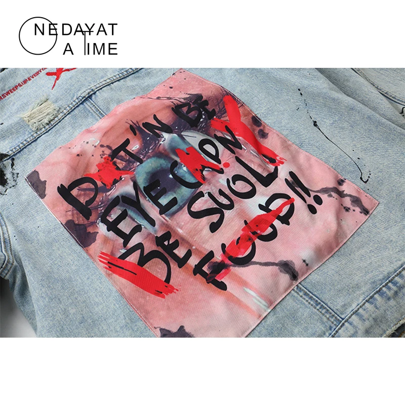 Мужская джинсовая куртка с аппликацией в стиле хип хоп Rock Повседневная Уличная