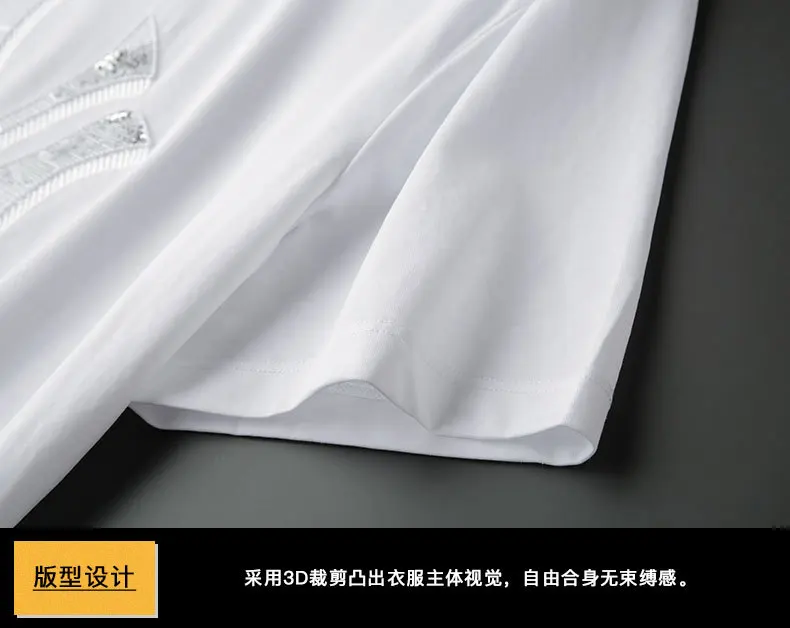 

2021 Sequin Embroidery T Shirts Men Fashion Streetwear Short Sleeve O Neck Slim Mercerized Cotton Tshirts Man Camiseta Masculina