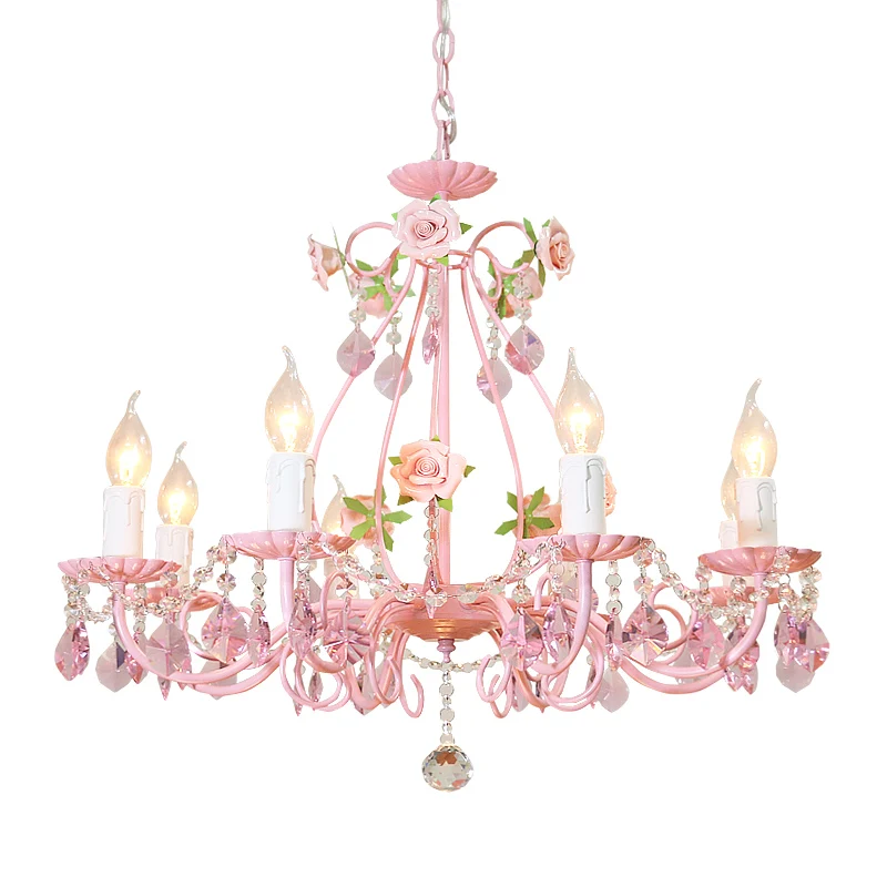 Бесплатная доставка Цветочная люстра Lustre Light 8arms розовая роза светильник E14 D66cm