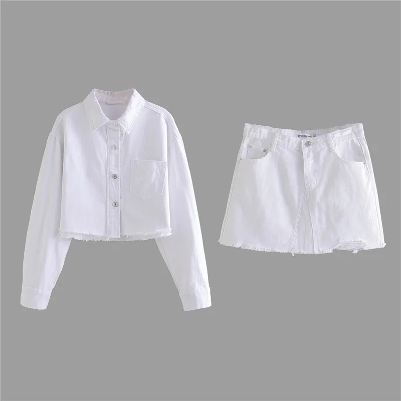 

PSEEWE Za White Denim Jacket Women Jeans Ripped Cropped Jean Jacket Woman 2021 Spring Summer Fashion Long Sleeve Streetwear Coat