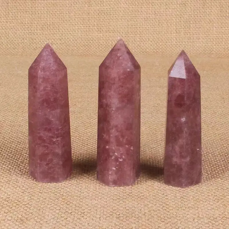 

1pc 80mm-110mm Hand Carved Folk Crafts Red Strawberry Quartz Point Crystals Stones Column for Healing