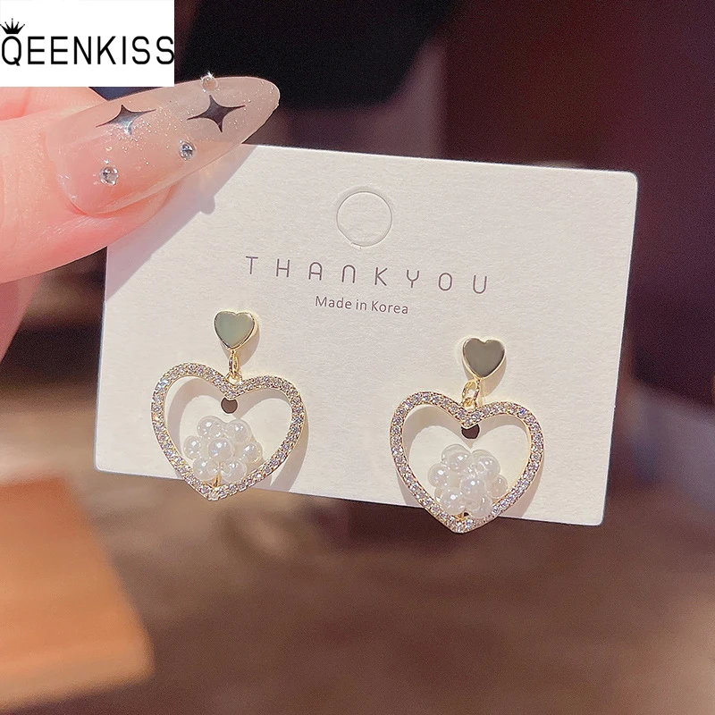 

QEENKISS EG7356 Fine Jewelry Wholesale Woman Birthday Wedding Gift Hollow Heart Zircon 925 Sterling Silver Needle Stud Earrings