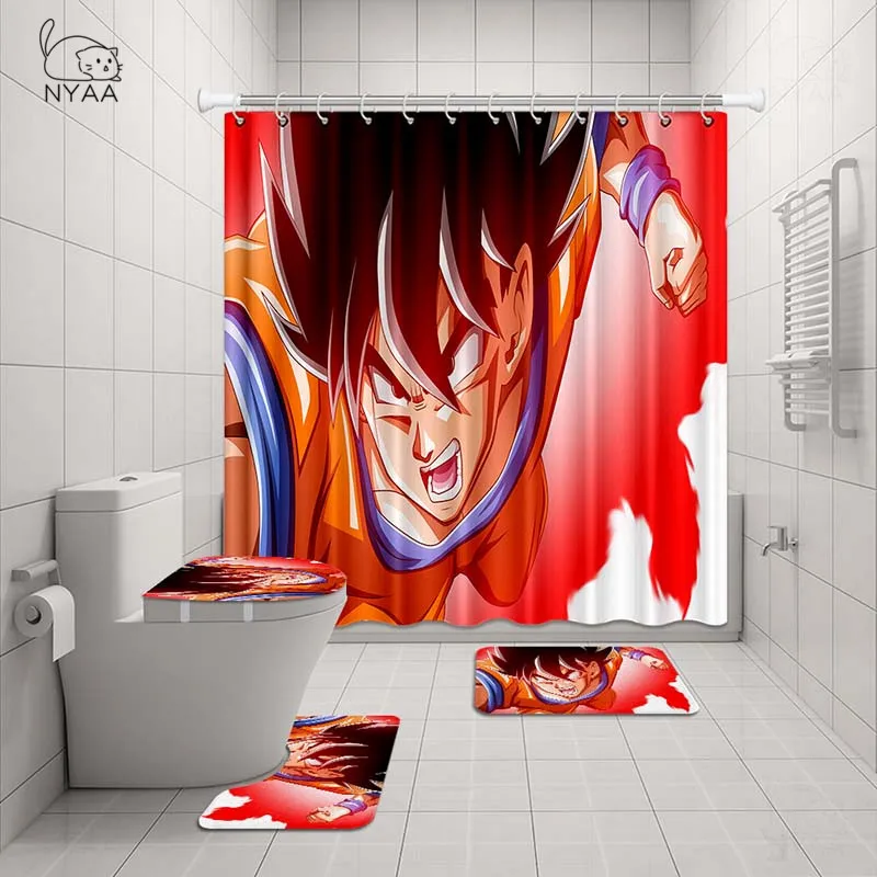 NYAA 4 шт. DRAGON BALL занавеска для душа стойка для тряпок крышка для унитаза коврик набор ковриков для ванной комнаты декор