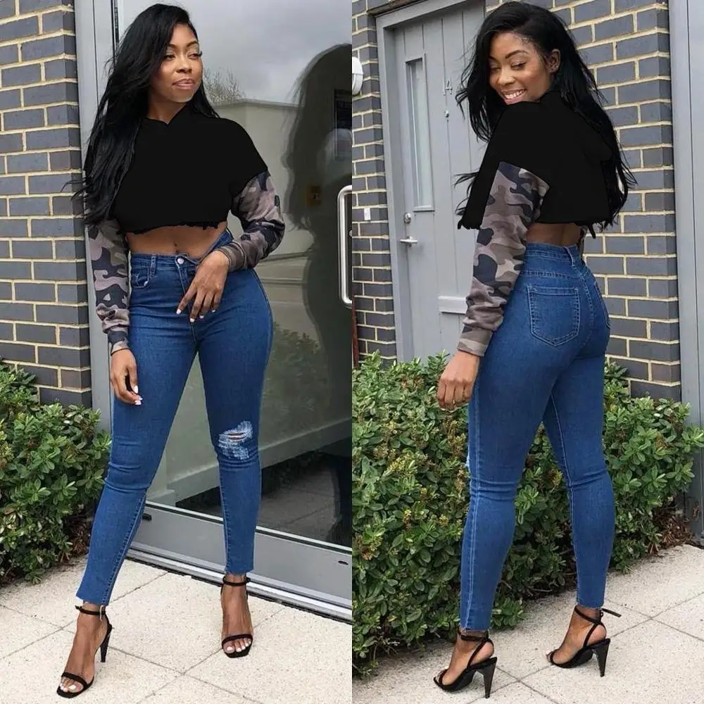 Повседневные короткие толстовки свитшот камуфляжный цвет укороченные топы в