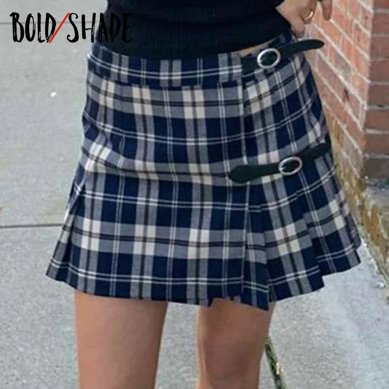 

Bold Shade Vintage Streetwear 90s Style Y2K Pleated Skirts High Waist Mini Skirt Women Preppy Style Indie Skorts Autumn Hot