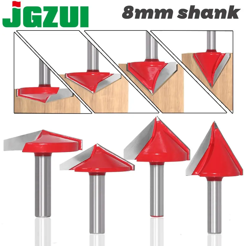 JGZUI 8mm shank V Bit CNC solid carbide end mill 3D Router Bits for Wood 60 90 120 150 deg tungsten woodworking milling cutter