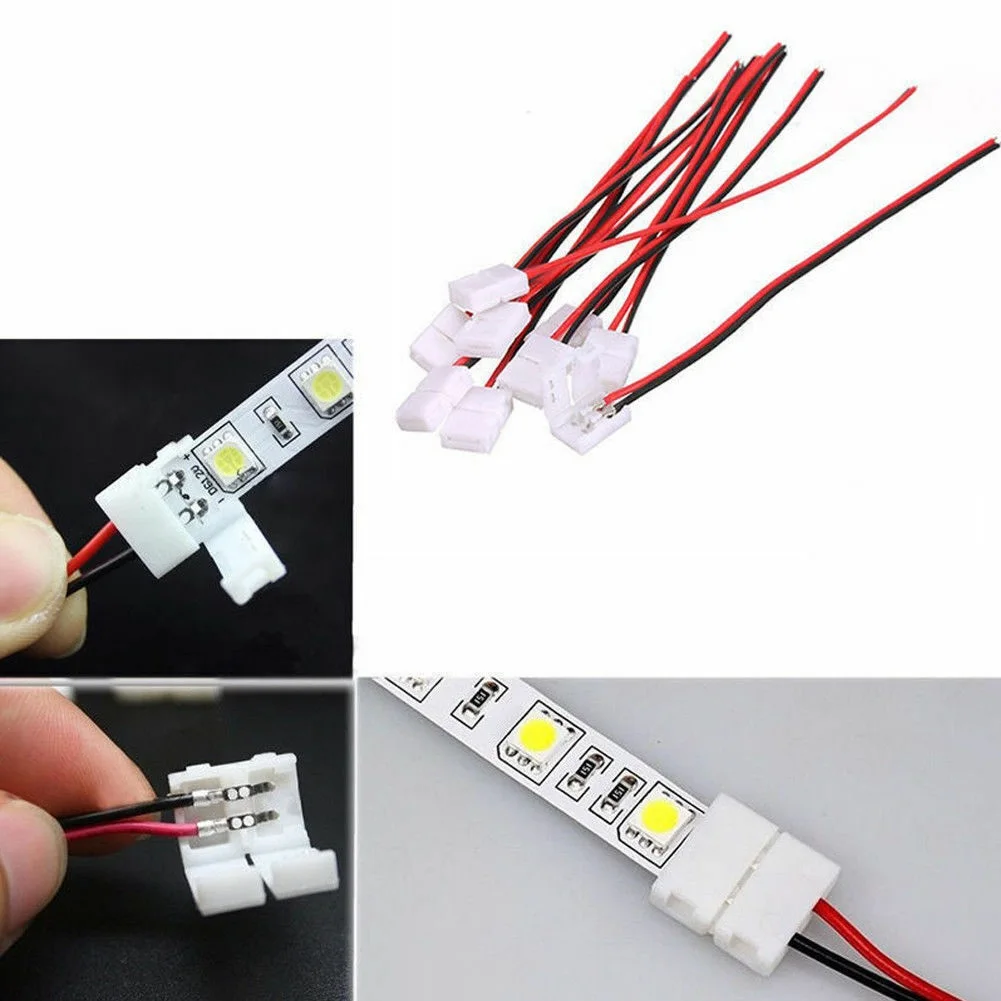 

10X LED STRIP LIGHT CONNECTOR SMD 5050 5630 SINGLE 2 WIRE 10MM PCB BOARD ADAPTER