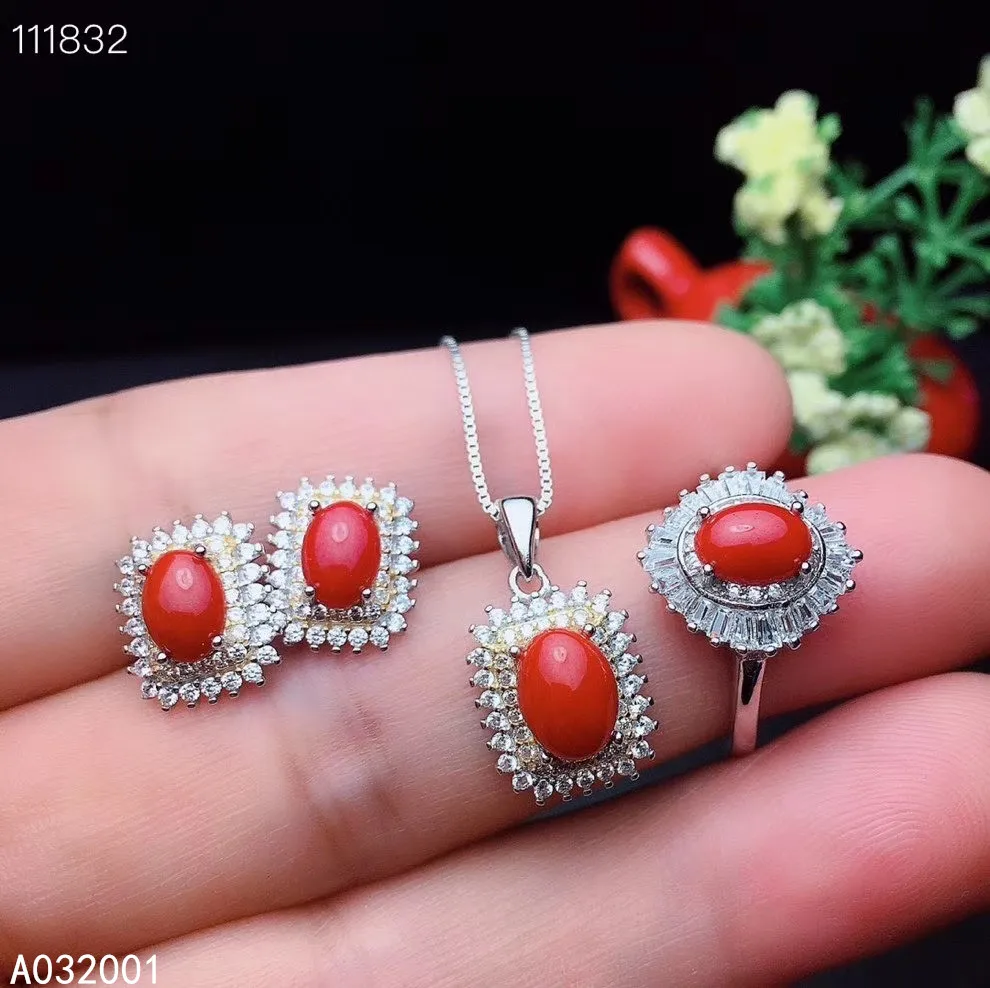 KJJEAXCMY Изящные Ювелирные изделия из натурального красного коралла Стерлинговое