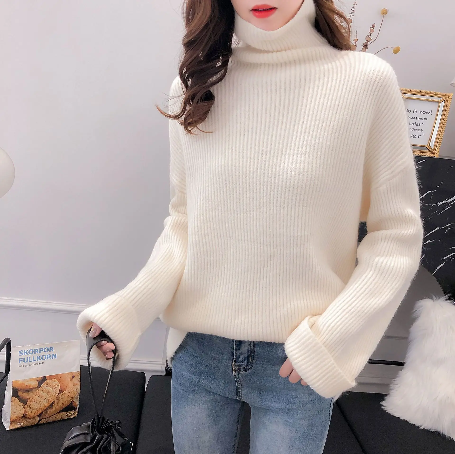 

Women's Loose Turtleneck Pullover Sweater Long Sleeve Bottoming Sweater one