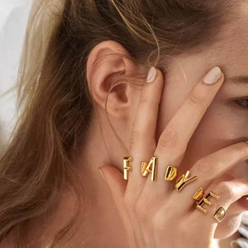 Новое модное Стильное кольцо для женщин золотистого цвета с надписью A Z открытие