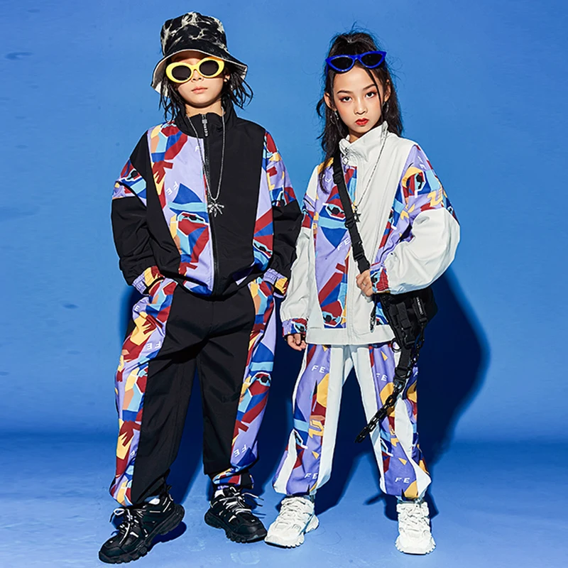 

Children's Hip Hop Dance Clothes Loose Sweater Jacket Color Stitching Hip Hop Pants Modern Street Dance Wear Stage Outfit BL5220