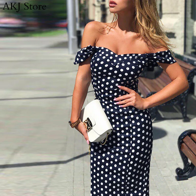 

Summer Dress Women Polka Dot Sexy Off the Shoulder Bodycon Dress Party Dresses