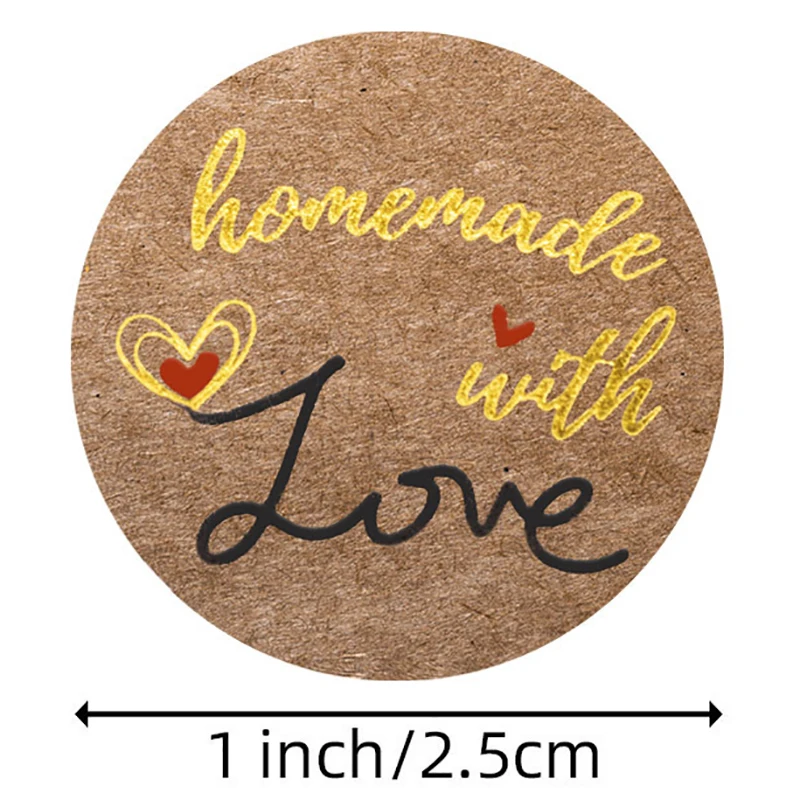 

500pcs 1 Inch Round Kraft Handmade With Love Stickers Thank You Stickers Decor