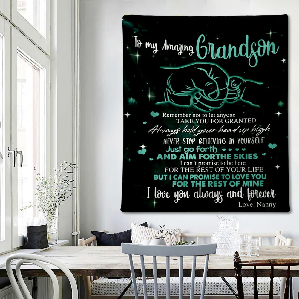 

Blanket Double-sided Flannel Blanket Letter Printed to My Grandson Letter Personalised Printed Blanket Gift Comfortable Blanket