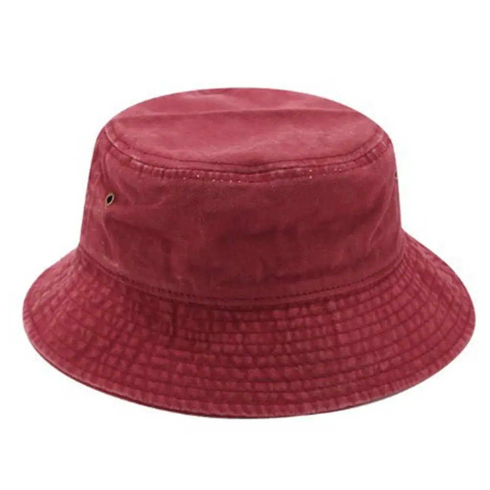 

Casual Men Women Solid Color Wide Brim Anti Sun Cotton Flat Cap Denim Bucket Hat