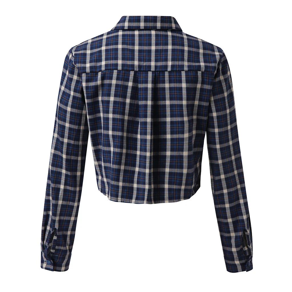 Хлопковая клетчатая блузка в клетку рубашка Женская Повседневная облегающая