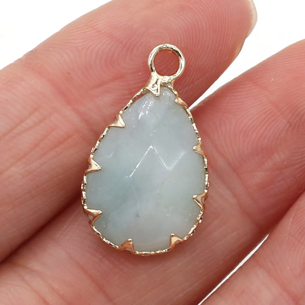 

Natural Stone Amazonite Agate Amethyst Rose Quartz Pendant Retro Drop-Shaped Charm for Jewelry Making DIY Necklaces Gift 14x23mm