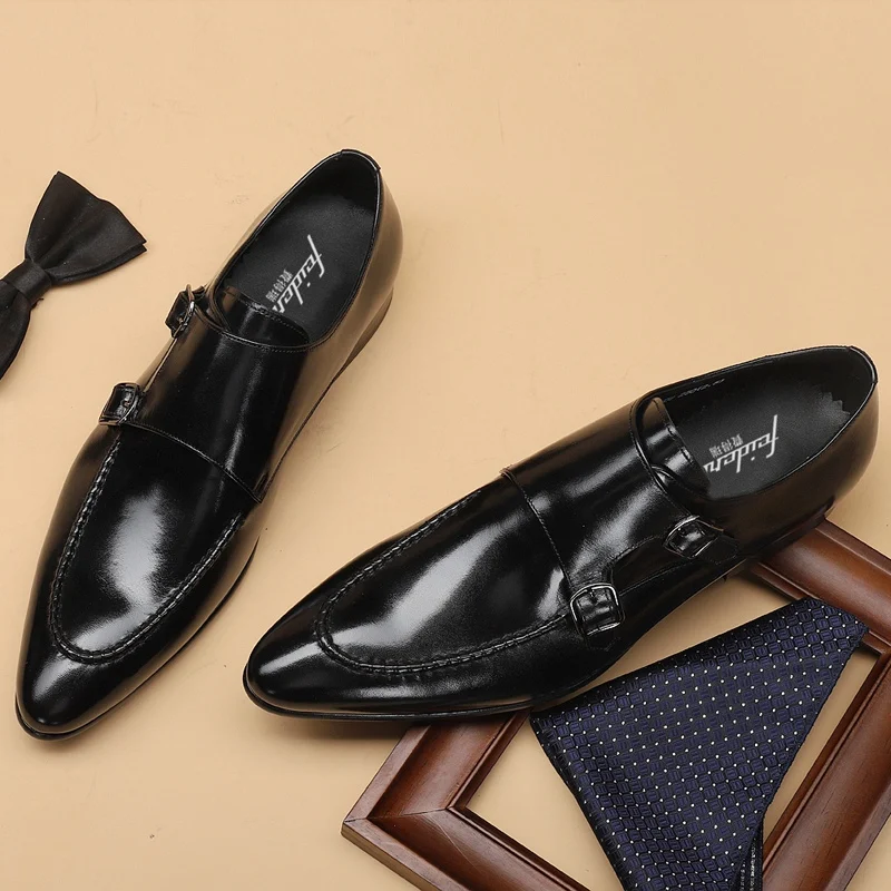 Новые итальянские Мужские модельные туфли из натуральной кожи; декоративная застёжка; свадебные оксфорды с острым носком; мужские туфли на плоской подошве для торжеств; DX185