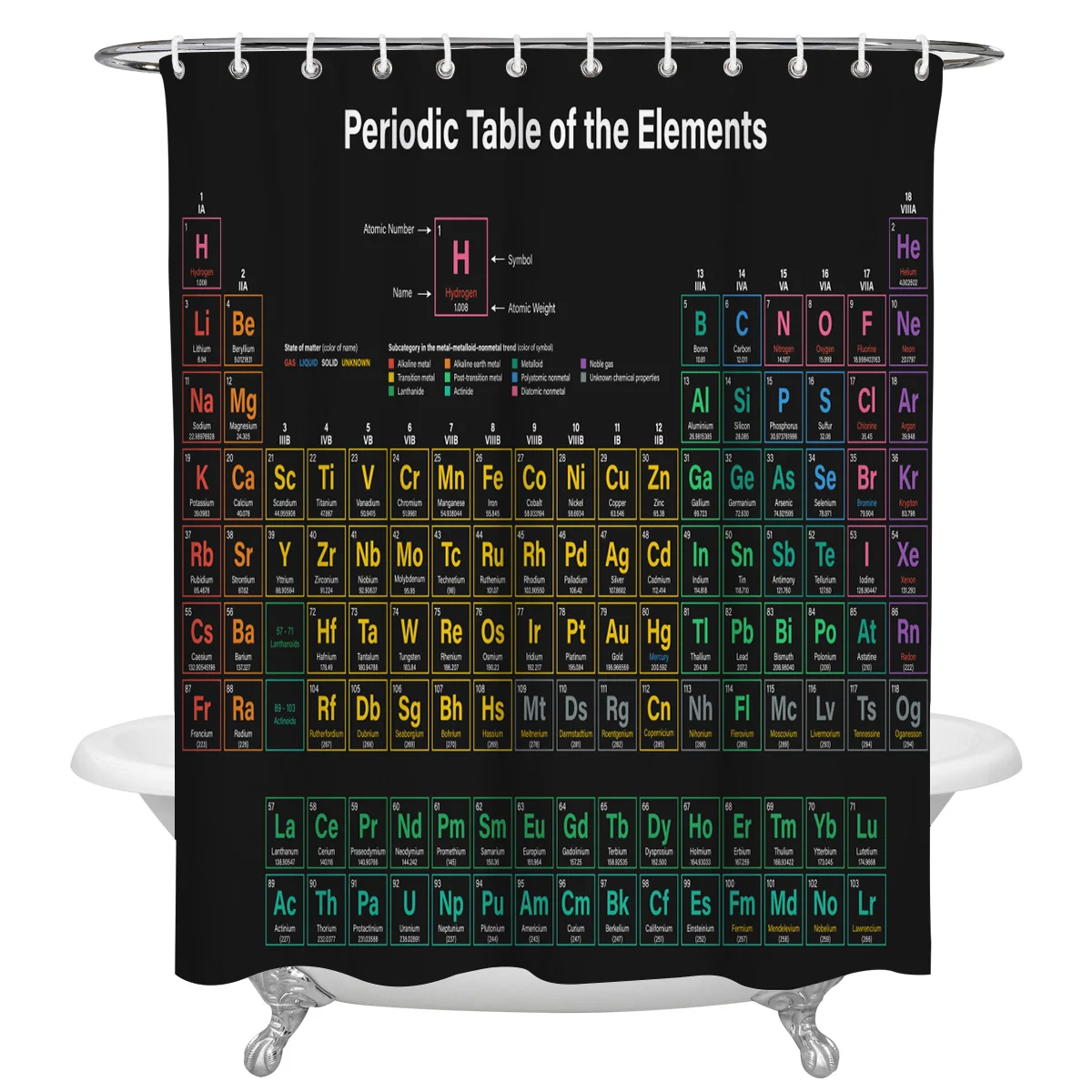 

Periodic Table Of The Elements Printing Fabric Shower Curtains Polyester Waterproof Home Bathroom Decor Shower Curtain with Hook