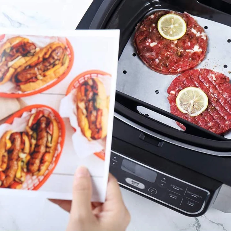 

200 Sheets of 8 Inches Air Fryer Liner Perforated Baking Parchment Oven Steamer Non-Stick Steaming Paper