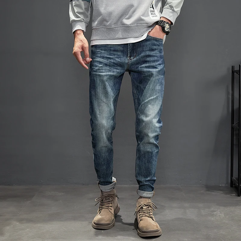 Newly Street Fashion Men Jeans High Quality Retro Blue Elastic Vintage Designer Slim Jeans Men Korean Style Casual Denim Pants