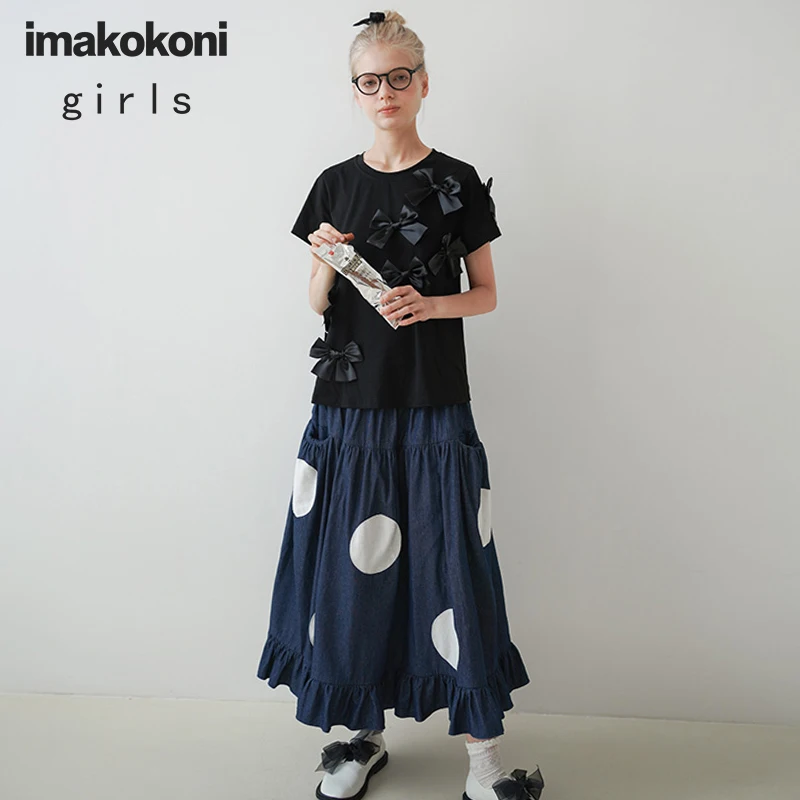 Джинсовая юбка imakokoni в горошек оригинальный дизайн тонкая