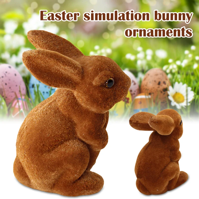 

Easter Resin Flocking Birthday Gift Cute Simulation Rabbit Decoration Home Craft Decoration _WK