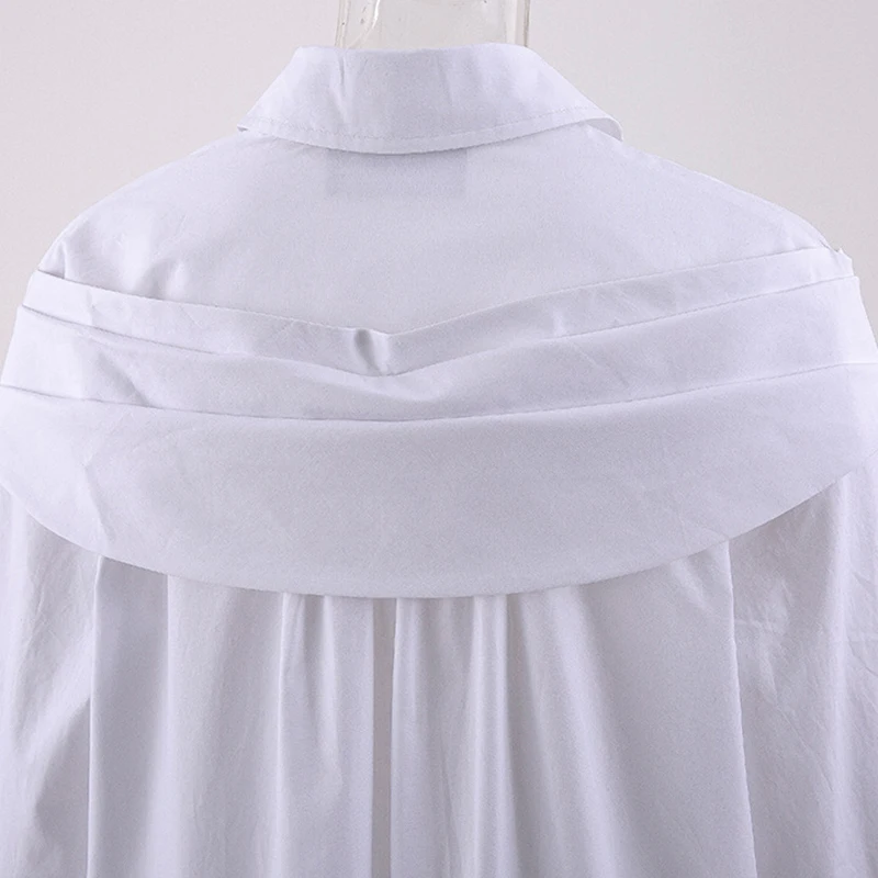 

[EAM] Women White Bandage Wrinkled White Blouse New Lapel Long Sleeve Loose Fit Shirt Fashion Tide Spring Autumn 2021 1DD4047