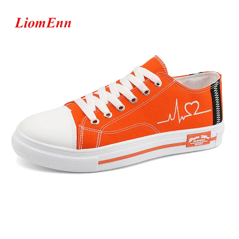 Fashion Canvas Shoes Woman Flats Casual Sneakers Women Shoes 2023 Spring Tennis Orange Light Sport Shoes Unisex Plus Size 35-44