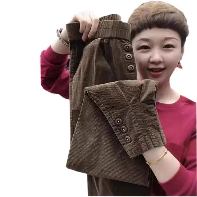 

New Spring Autumn Korea Fashion Women Elastic Waist Loose Corduroy Pants all-matched Casual Solid Harem Pants Plus Size V155