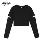 MJstyle 2021 Весенняя новая индивидуальная модная повседневная короткая тонкая футболка с длинным рукавом для женщин, рубашки для женщин-521100017