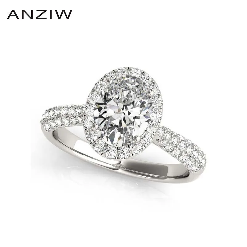 ANZIW 925 пробы серебро 1ct Овальный гало кольца Для женщин свадебные Обручение Annversary