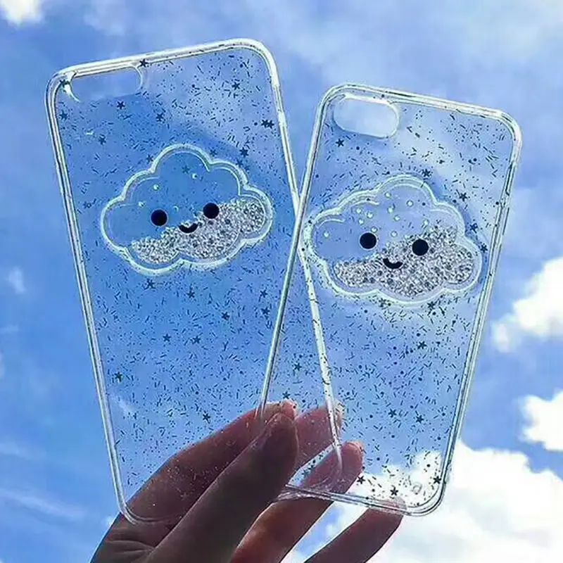 Жидкое Сердце Блеск порошок улыбка лицо облака телефонные чехлы для iPhone X XR XS Max 6 6S 7 8 Plus мороженое мягкая динамическая задняя крышка